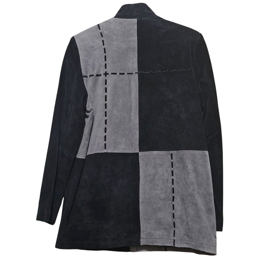 Terry Classics Luxury Black & Gray Patchwork Suede Jacket With Zip & Snap Closur - Picture 4 of 10